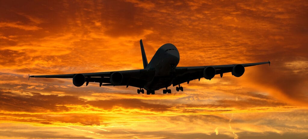 flyver, solnedgang, rejse, danes worldwide